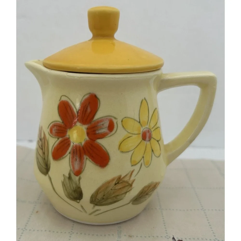 Vintage Flower Power Teapot Creamer Sugar Set Japan Floral Tea Set‎